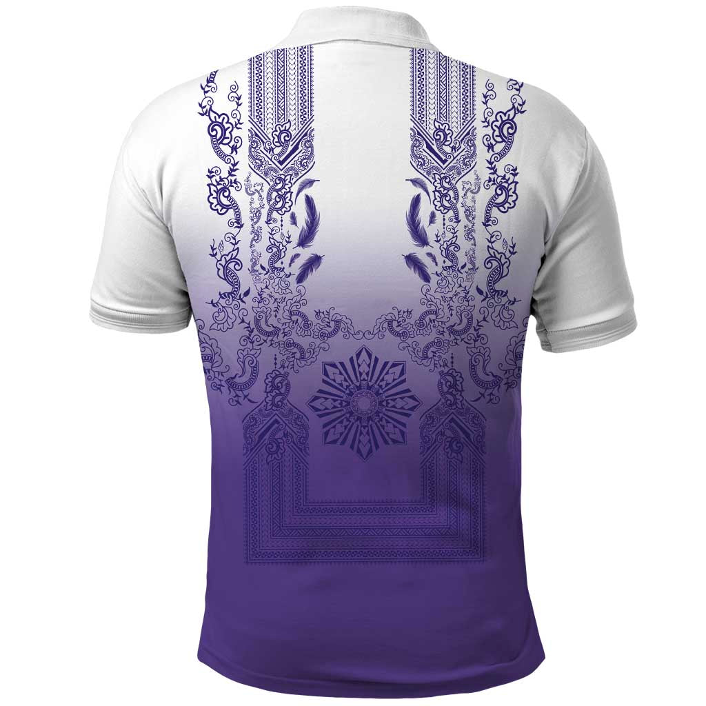 Philippines Barong Style Polo Shirt with Polynesian Art and Leaf Motif Purple Color LT03 - Polynesian Pride