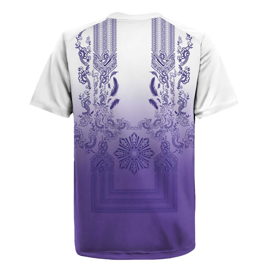 Philippines Barong Style Rugby Jersey with Polynesian Art and Leaf Motif Purple Color LT03 - Polynesian Pride