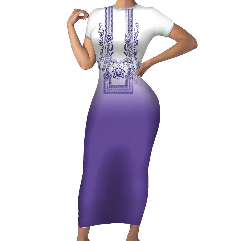 bodycon dress philippines Barong Style Short Sleeve with Polynesian Art and Leaf Motif Purple Color Adrianna Papell 40472 Godet engaut14417 color:Emerald Green