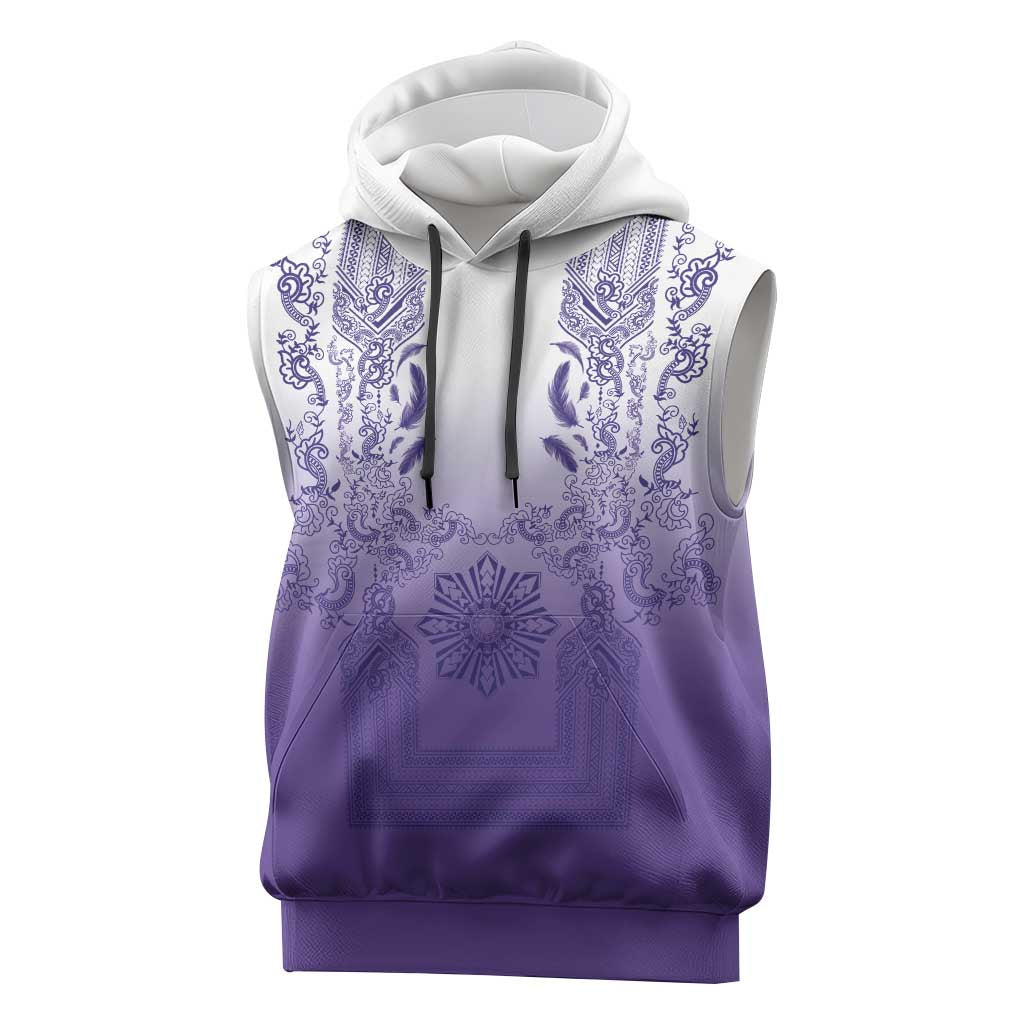 Philippines Barong Style Sleeveless Hoodie with Polynesian Art and Leaf Motif Purple Color LT03 Purple - Polynesian Pride