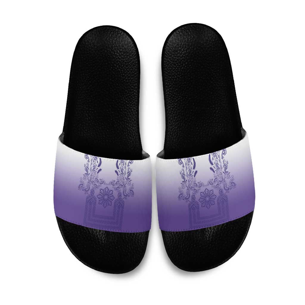 Philippines Barong Style Slide Sandals with Polynesian Art and Leaf Motif Purple Color LT03 Purple - Polynesian Pride