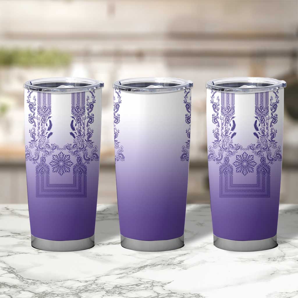 Philippines Barong Style Tumbler Cup with Polynesian Art and Leaf Motif Purple Color LT03 - Polynesian Pride