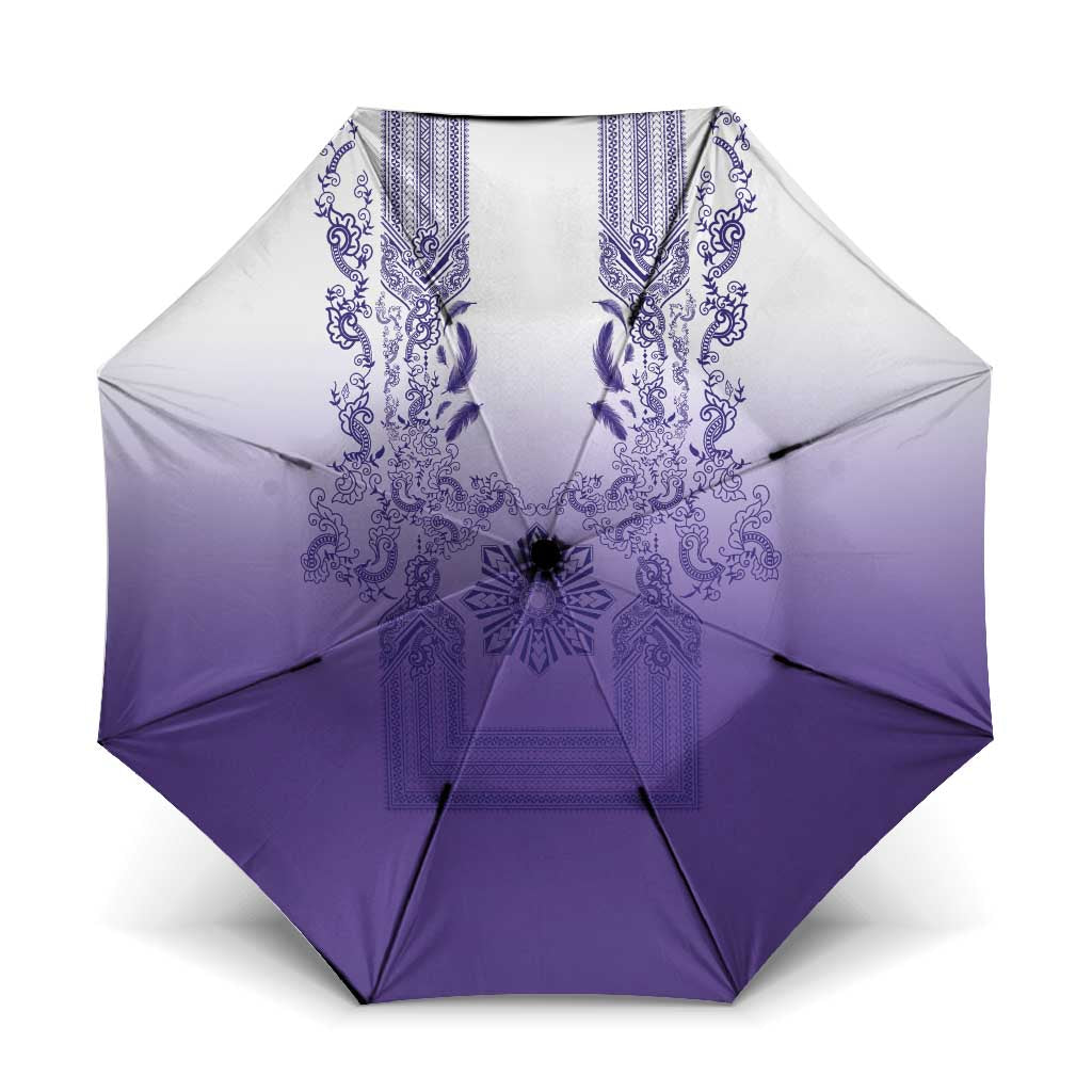 Philippines Barong Style Umbrella with Polynesian Art and Leaf Motif Purple Color