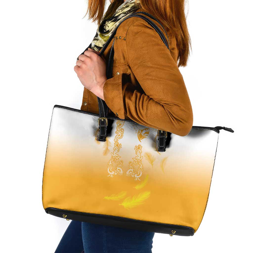 Philippines National Costume Style Leather Tote Bag Barong Tagalog and Eagle Feather Yellow Color LT03 Yellow - Polynesian Pride