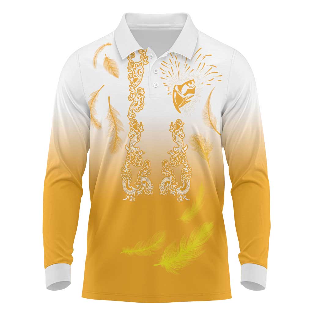 Philippines National Costume Style Long Sleeve Polo Shirt Barong Tagalog and Eagle Feather Yellow Color LT03 Yellow - Polynesian Pride