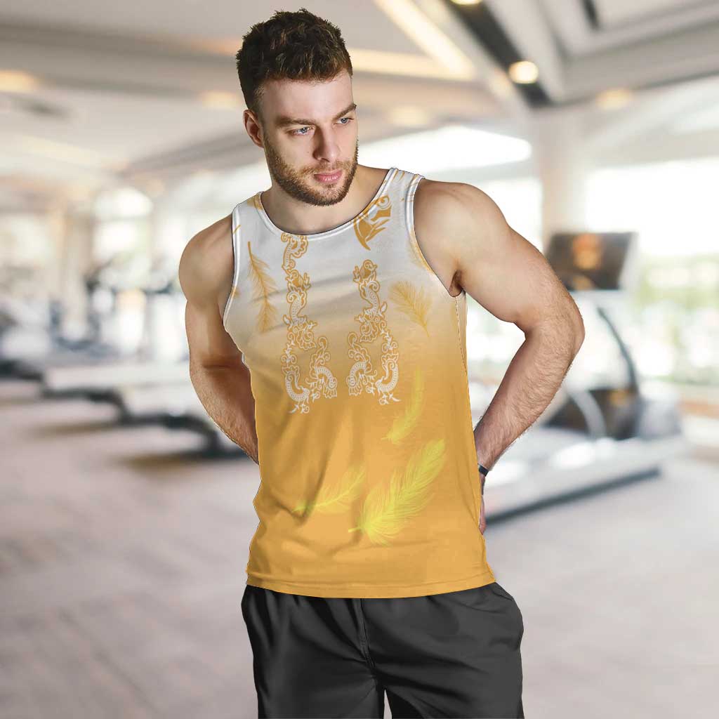 Philippines National Costume Style Men Tank Top Barong Tagalog and Eagle Feather Yellow Color LT03 Yellow - Polynesian Pride