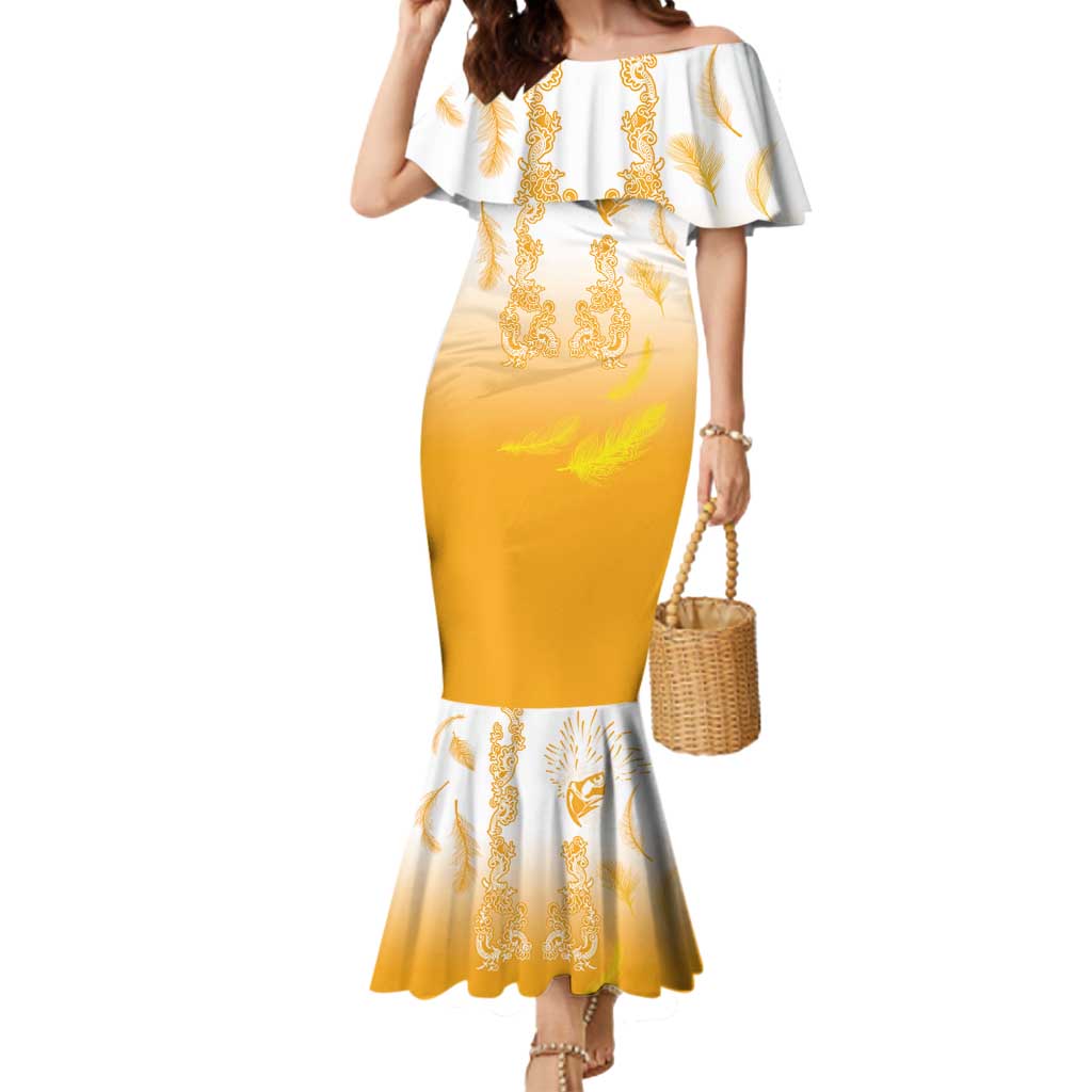 Philippines National Costume Style Mermaid Dress Barong Tagalog and Eagle  Feather Yellow Color