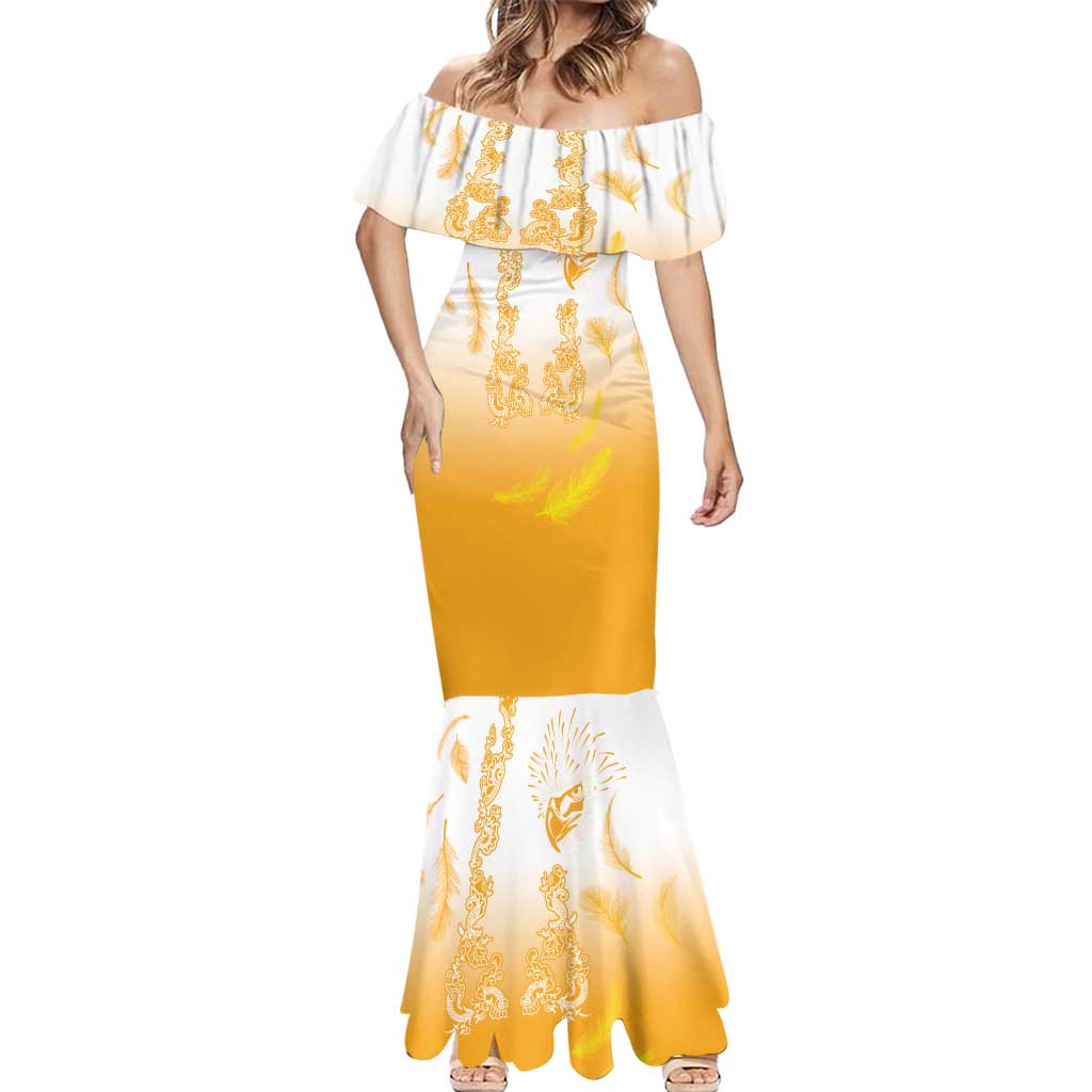 Philippines National Costume Style Mermaid Dress Barong Tagalog and Eagle Feather Yellow Color