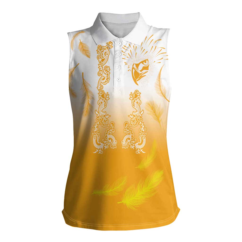 Philippines National Costume Style Women Sleeveless Polo Shirt Barong Tagalog and Eagle Feather Yellow Color LT03 Female Yellow - Polynesian Pride