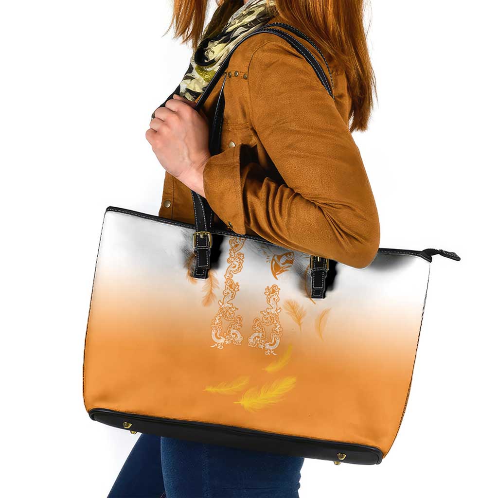 Philippines National Costume Style Leather Tote Bag Barong Tagalog and Eagle Feather Orange Color LT03 Orange - Polynesian Pride