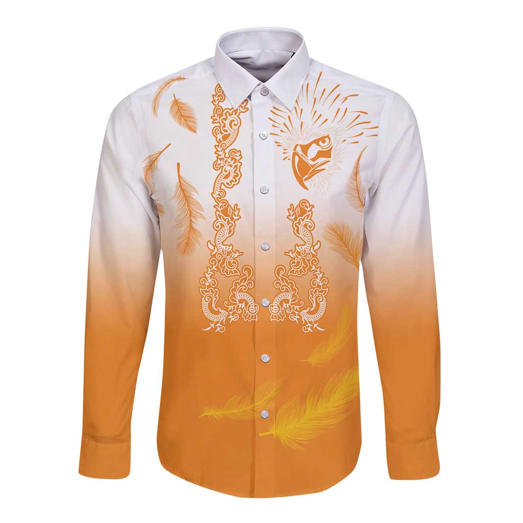Philippines National Costume Style Long Sleeve Button Shirt Barong Tagalog and Eagle Feather Orange Color LT03 Unisex Orange - Polynesian Pride