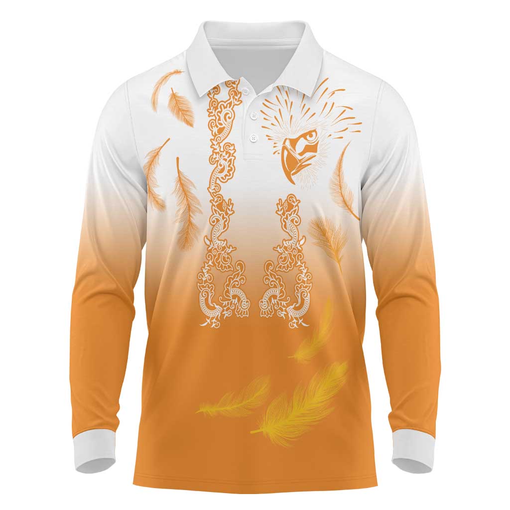 Philippines National Costume Style Long Sleeve Polo Shirt Barong Tagalog and Eagle Feather Orange Color LT03 Orange - Polynesian Pride