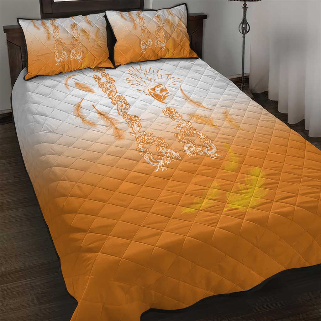 Philippines National Costume Style Quilt Bed Set Barong Tagalog and Eagle Feather Orange Color LT03 Orange - Polynesian Pride