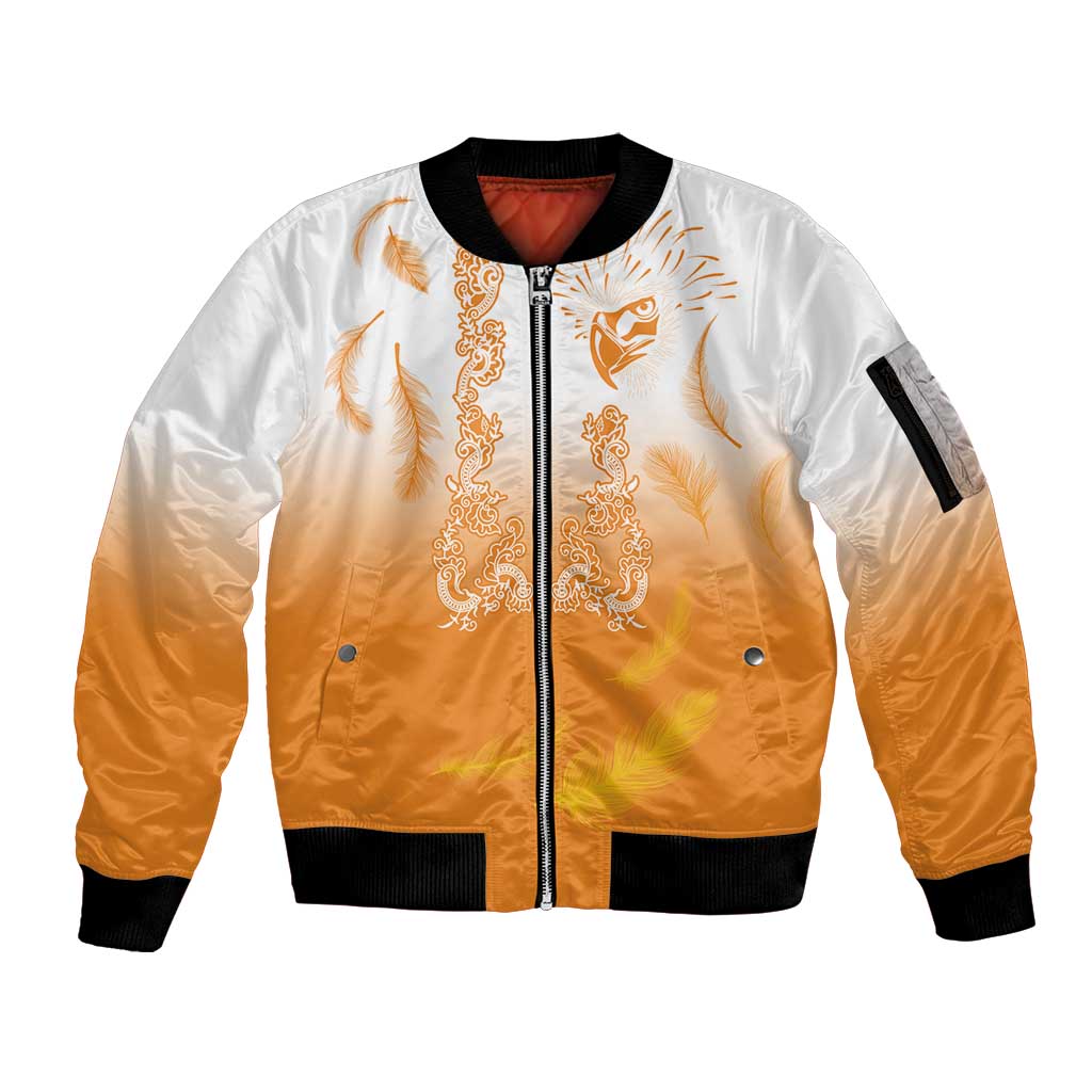 Philippines National Costume Style Sleeve Zip Bomber Jacket Barong Tagalog and Eagle Feather Orange Color LT03 Unisex Orange - Polynesian Pride