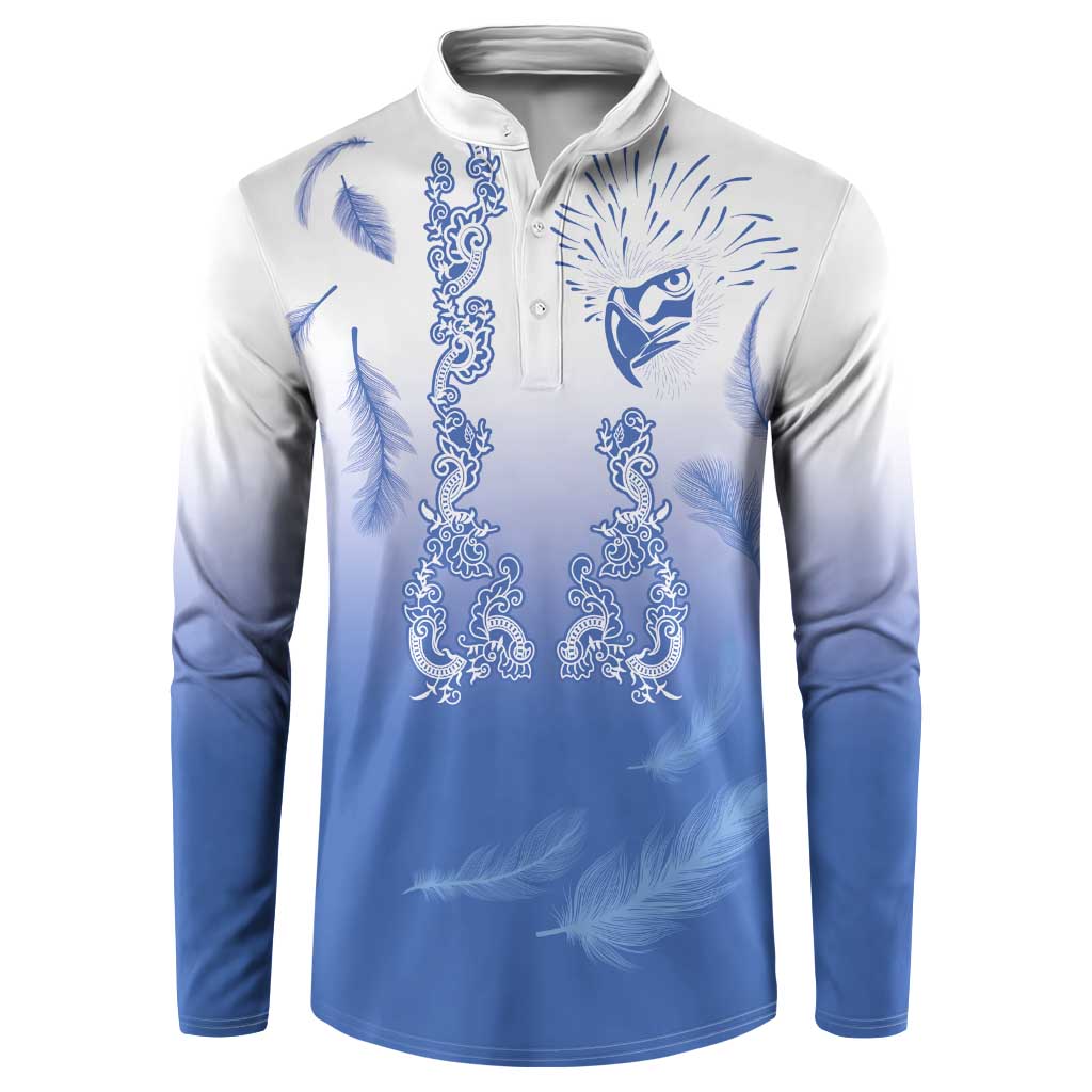 Philippines National Costume Style Button Sweatshirt Barong Tagalog and Eagle Feather Blue Color LT03 Blue - Polynesian Pride