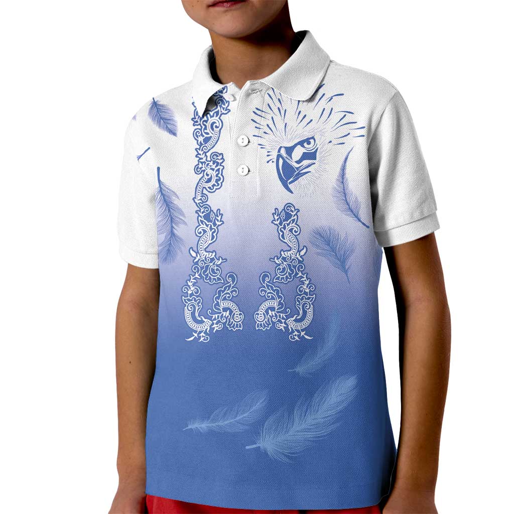 Philippines National Costume Style Kid Polo Shirt Barong Tagalog and Eagle Feather Blue Color LT03 Kid Blue - Polynesian Pride