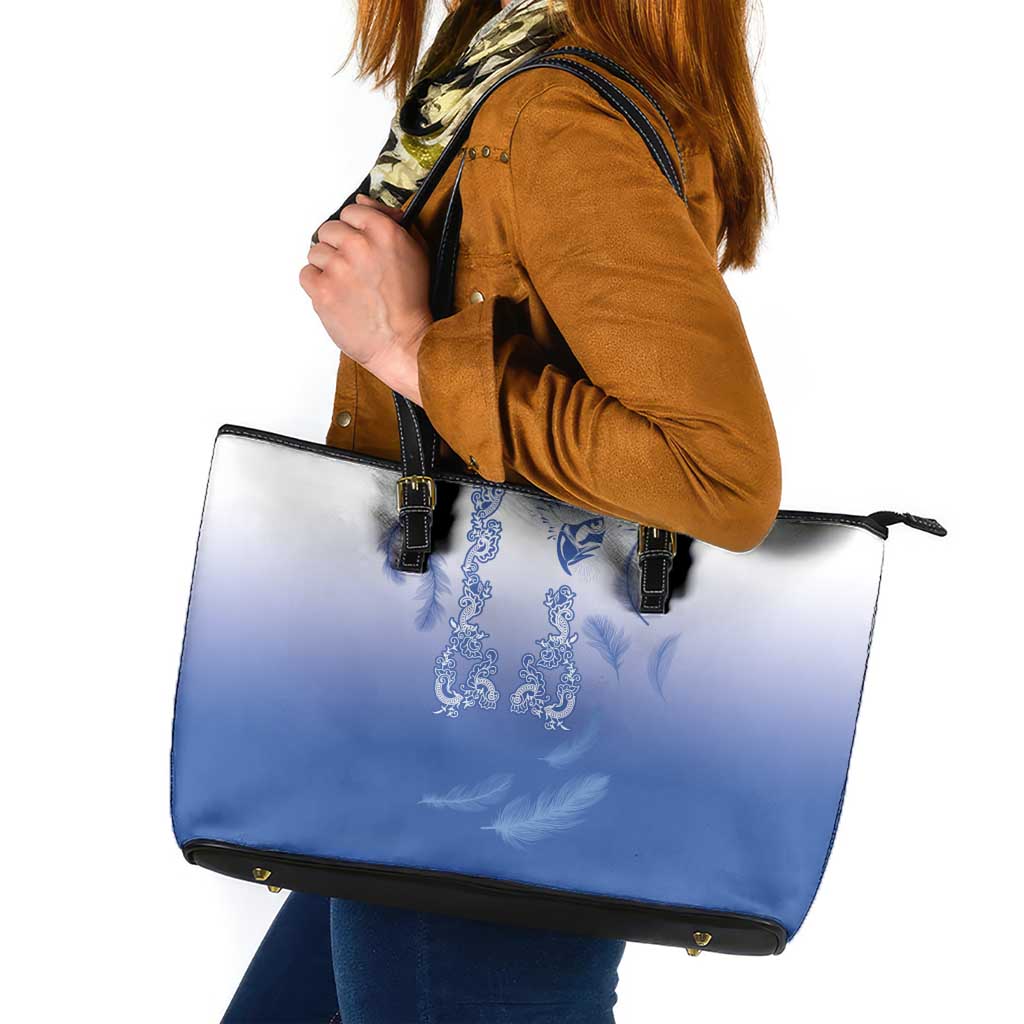 Philippines National Costume Style Leather Tote Bag Barong Tagalog and Eagle Feather Blue Color LT03 Blue - Polynesian Pride