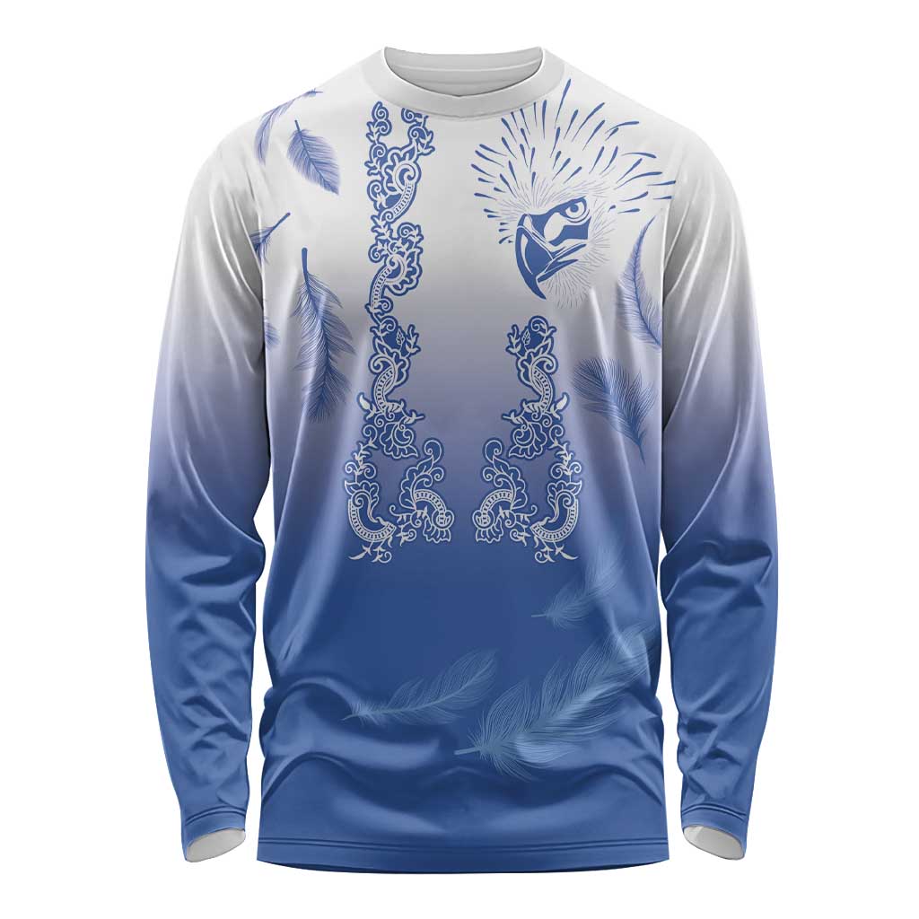 Philippines National Costume Style Long Sleeve Shirt Barong Tagalog and Eagle Feather Blue Color LT03 Unisex Blue - Polynesian Pride