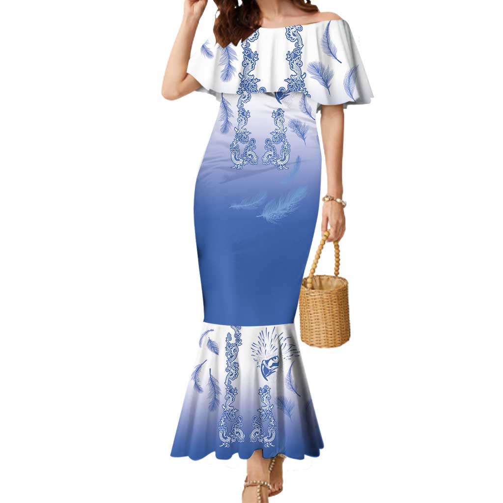 Philippines National Costume Style Mermaid Dress Barong Tagalog and Eagle Feather Blue Color