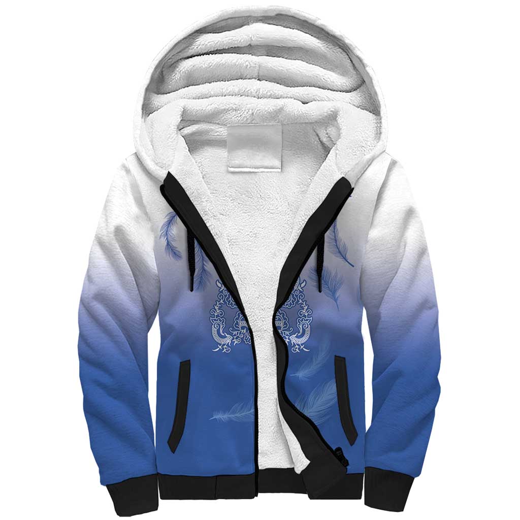 Philippines National Costume Style Sherpa Hoodie Barong Tagalog and Eagle Feather Blue Color LT03 Unisex Blue - Polynesian Pride