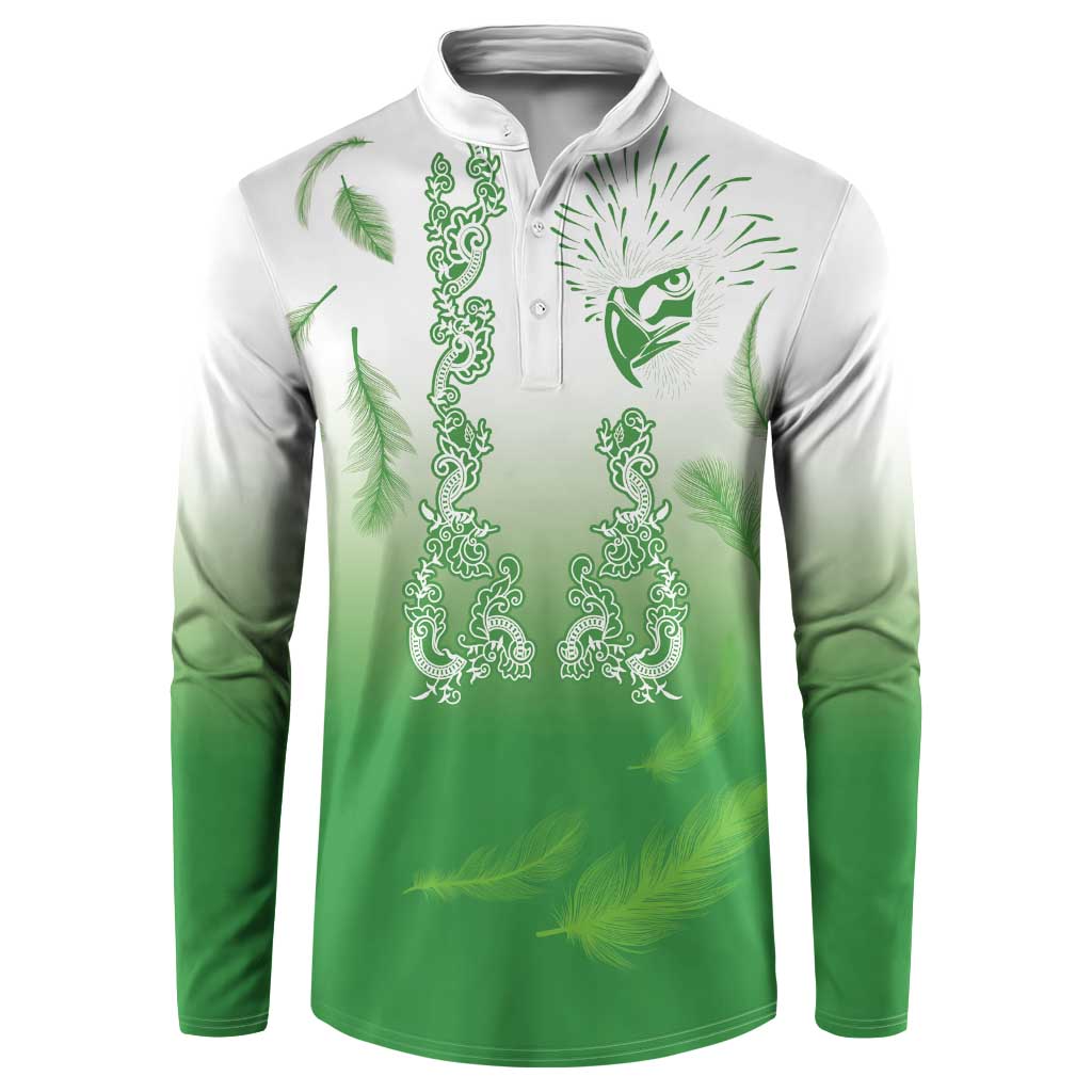 Philippines National Costume Style Button Sweatshirt Barong Tagalog and Eagle Feather Green Color LT03 Green - Polynesian Pride