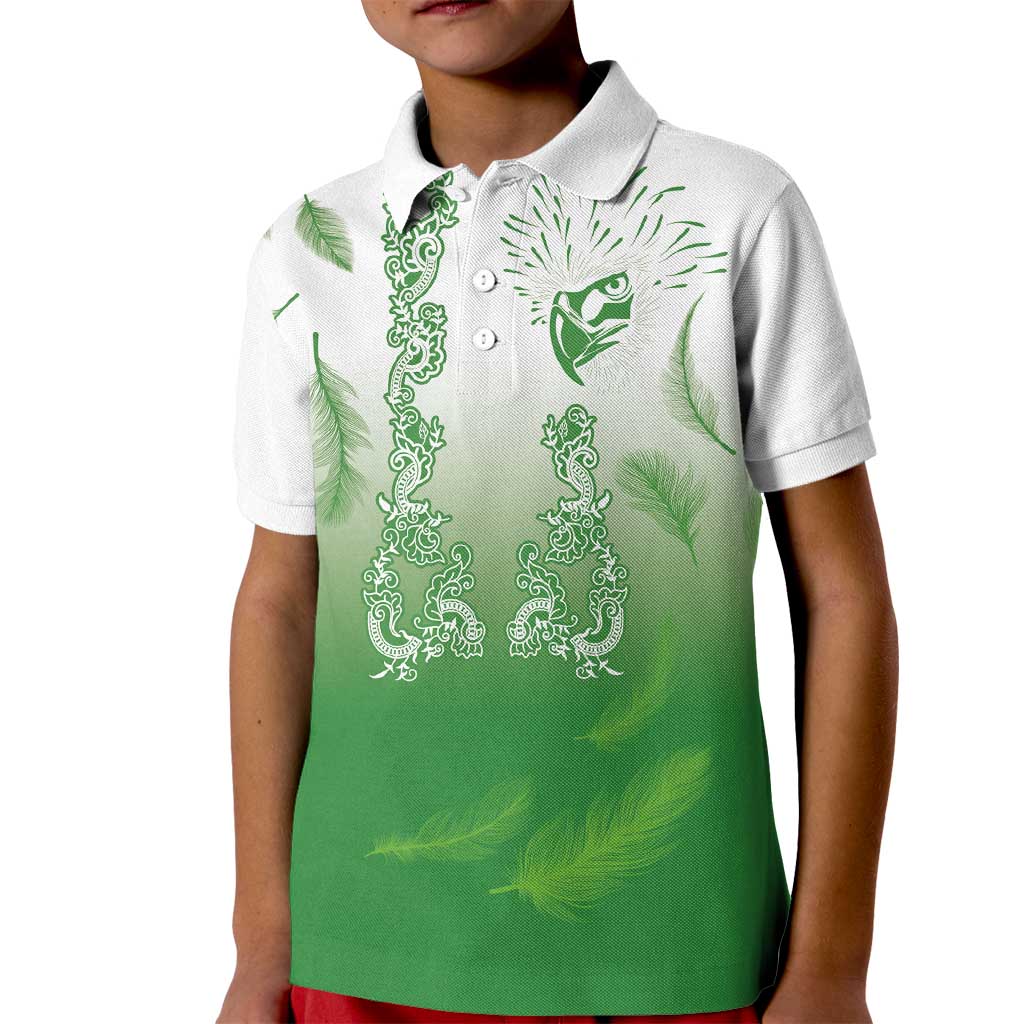 Philippines National Costume Style Kid Polo Shirt Barong Tagalog and Eagle Feather Green Color LT03 Kid Green - Polynesian Pride