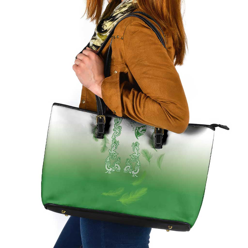 Philippines National Costume Style Leather Tote Bag Barong Tagalog and Eagle Feather Green Color LT03 Green - Polynesian Pride