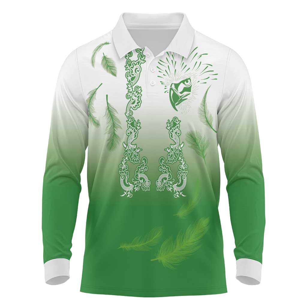 Philippines National Costume Style Long Sleeve Polo Shirt Barong Tagalog and Eagle Feather Green Color LT03 Green - Polynesian Pride