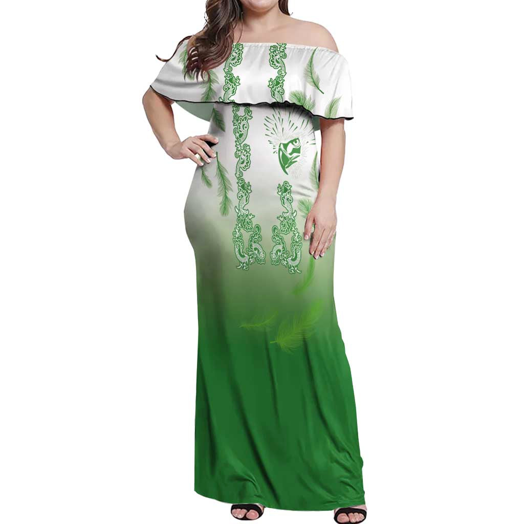 Philippines National Costume Style Off Shoulder Maxi Dress Barong Tagalog and Eagle Feather Green Color
