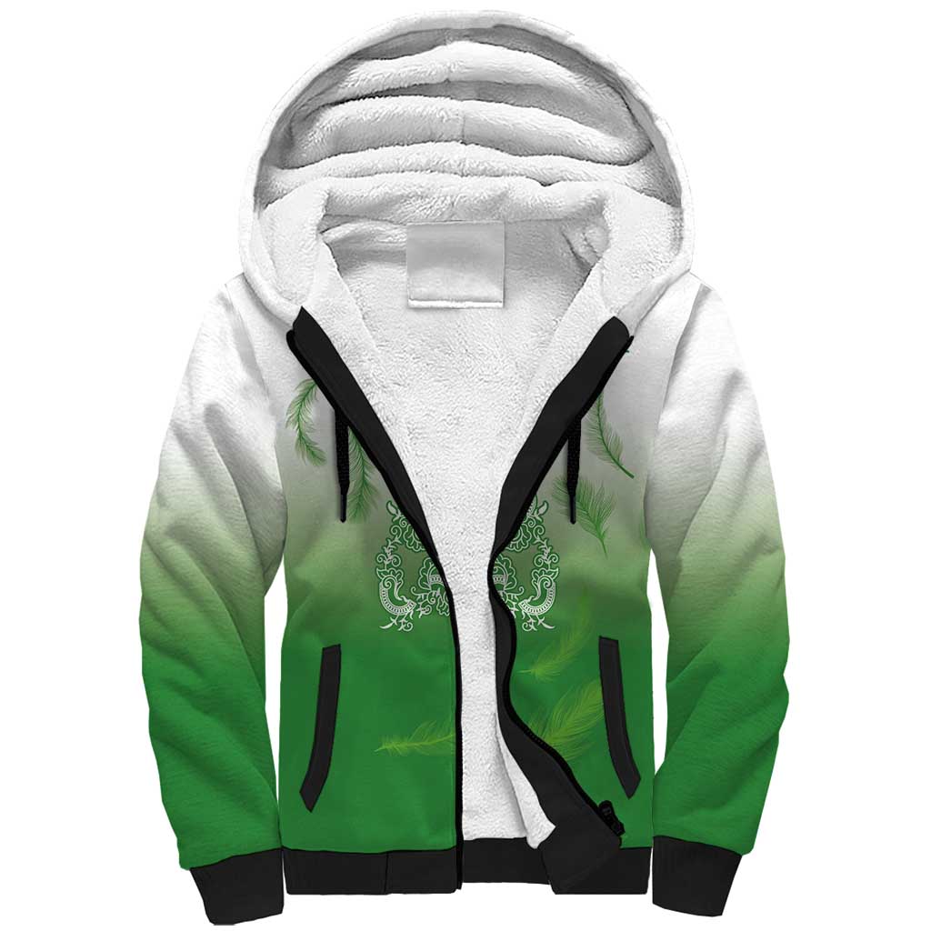 Philippines National Costume Style Sherpa Hoodie Barong Tagalog and Eagle Feather Green Color LT03 Unisex Green - Polynesian Pride