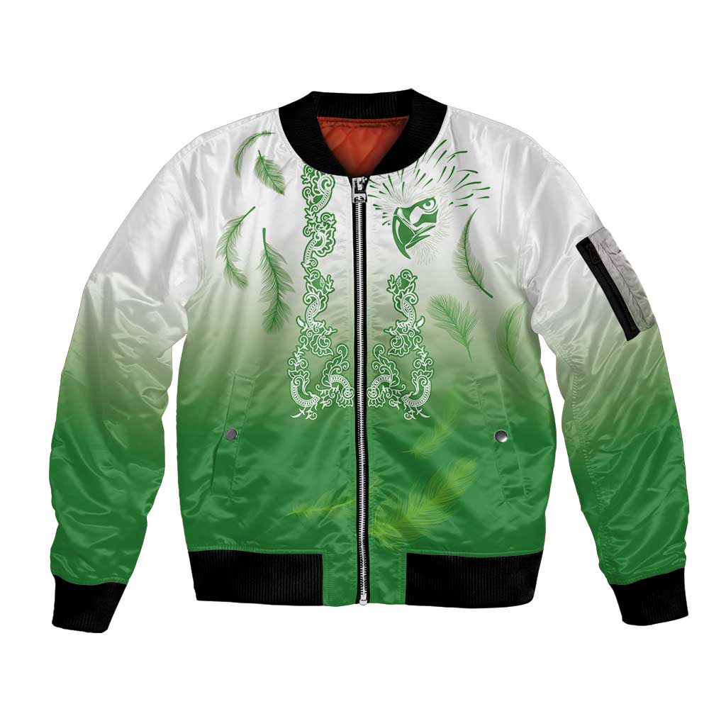 Philippines National Costume Style Sleeve Zip Bomber Jacket Barong Tagalog and Eagle Feather Green Color LT03 Unisex Green - Polynesian Pride