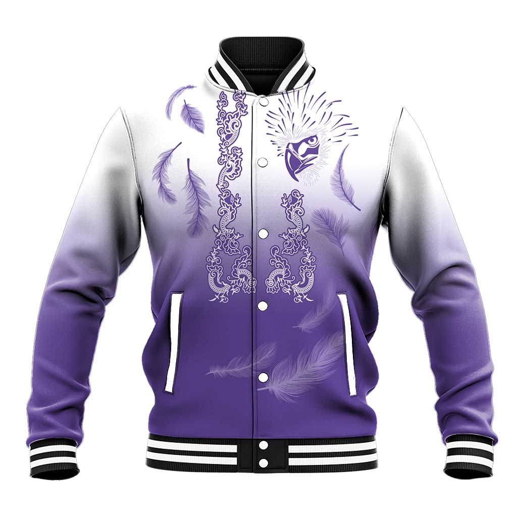 Philippines National Costume Style Baseball Jacket Barong Tagalog and Eagle Feather Purple Color LT03 Unisex Purple - Polynesian Pride