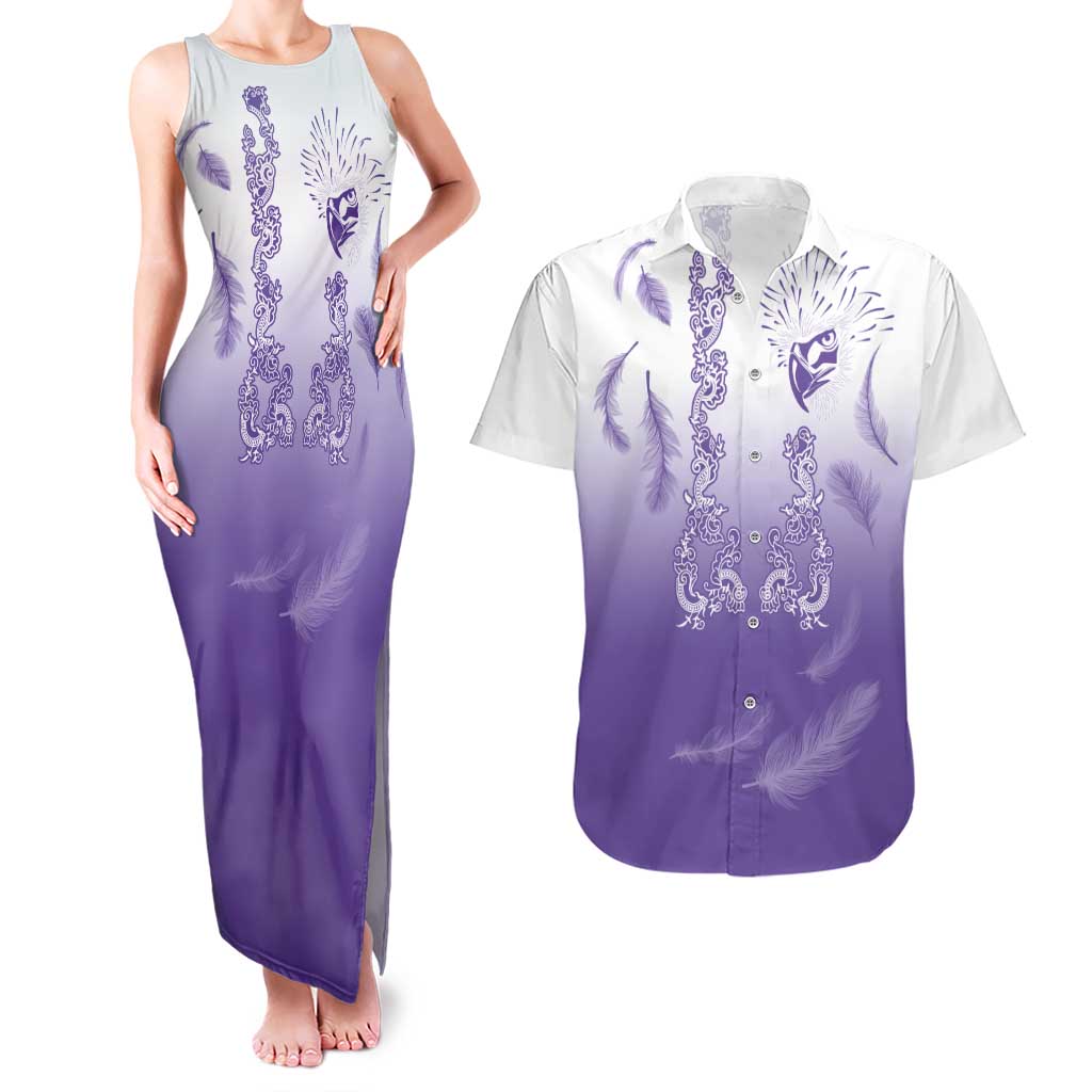Philippines National Costume Style Couples Matching Tank Maxi Dress and Hawaiian Shirt Barong Tagalog and Eagle Feather Purple Color LT03 Purple - Polynesian Pride