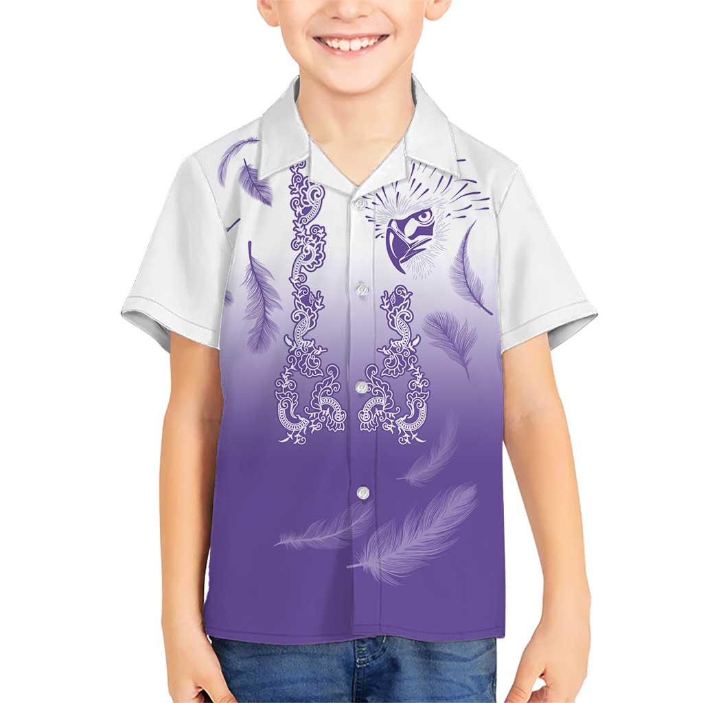 Philippines National Costume Style Kid Hawaiian Shirt Barong Tagalog and Eagle Feather Purple Color LT03 Kid Purple - Polynesian Pride