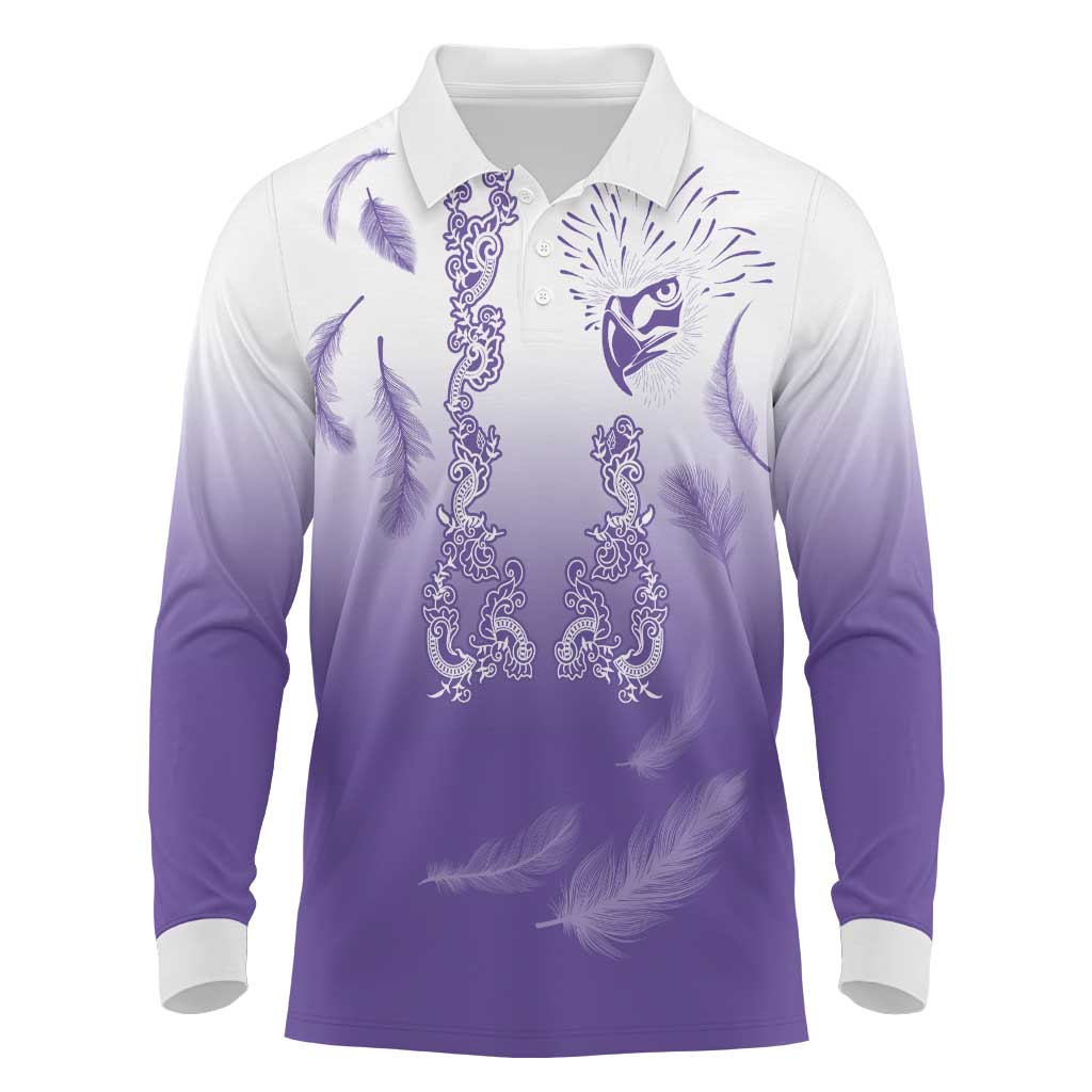 Philippines National Costume Style Long Sleeve Polo Shirt Barong Tagalog and Eagle Feather Purple Color LT03 Purple - Polynesian Pride