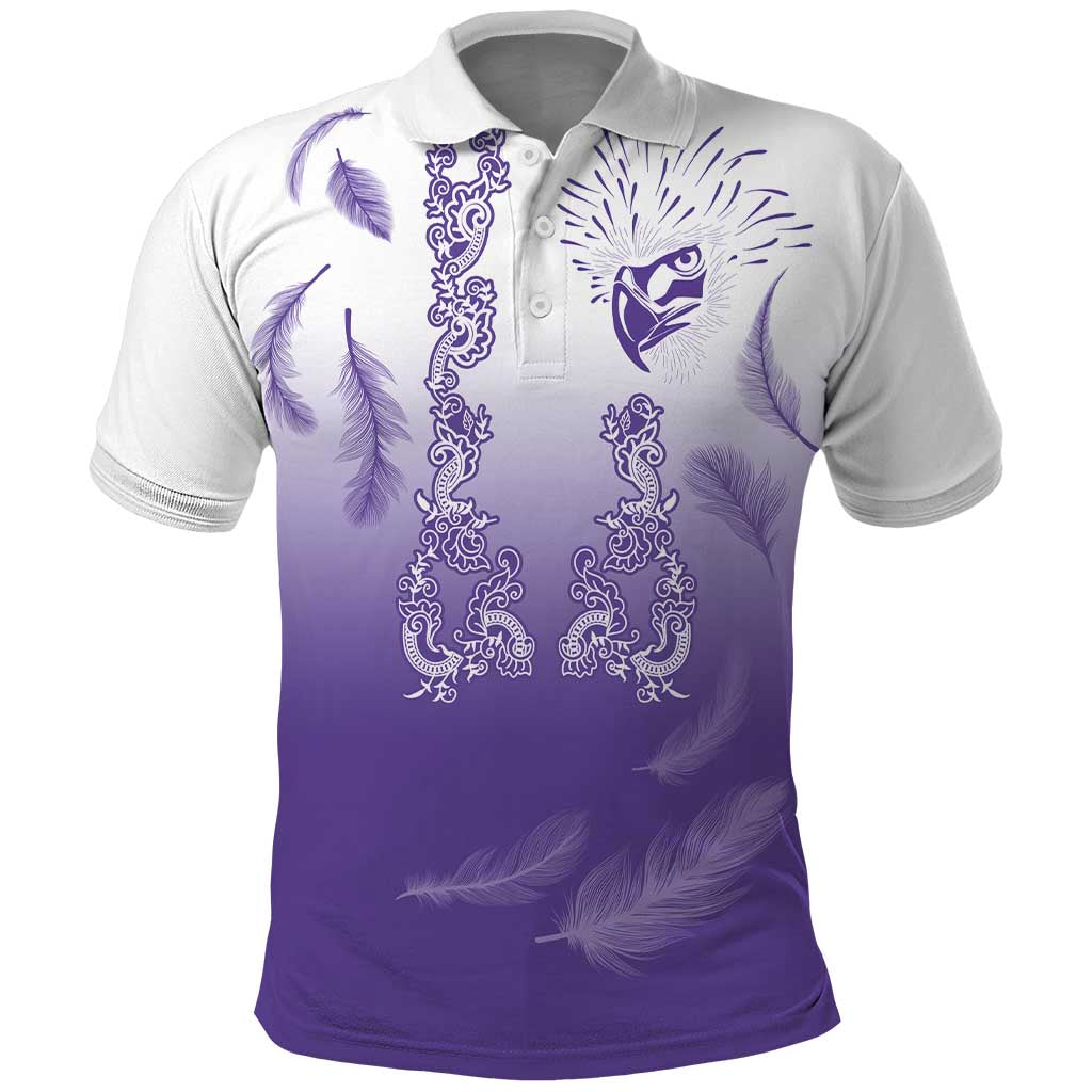 Philippines National Costume Style Polo Shirt Barong Tagalog and Eagle Feather Purple Color