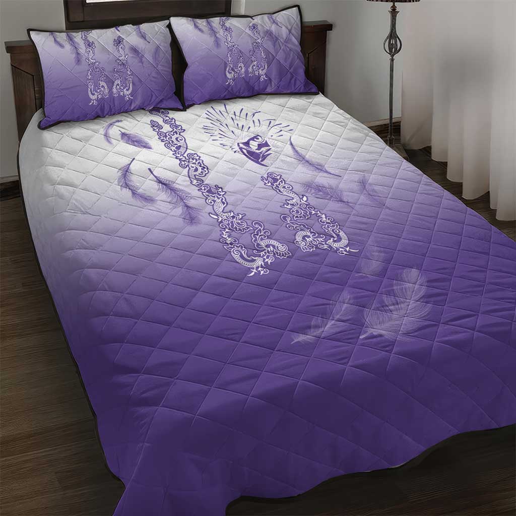 Philippines National Costume Style Quilt Bed Set Barong Tagalog and Eagle Feather Purple Color LT03 Purple - Polynesian Pride