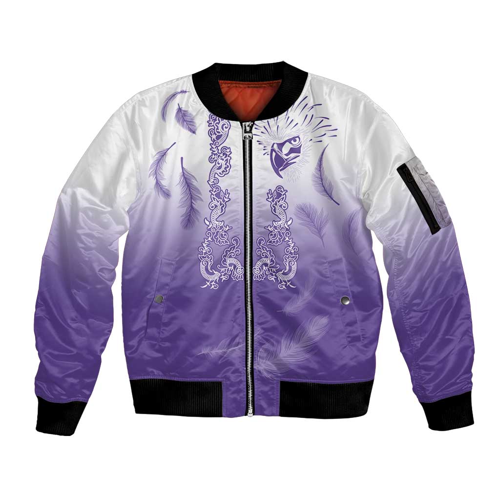 Philippines National Costume Style Sleeve Zip Bomber Jacket Barong Tagalog and Eagle Feather Purple Color LT03 Unisex Purple - Polynesian Pride