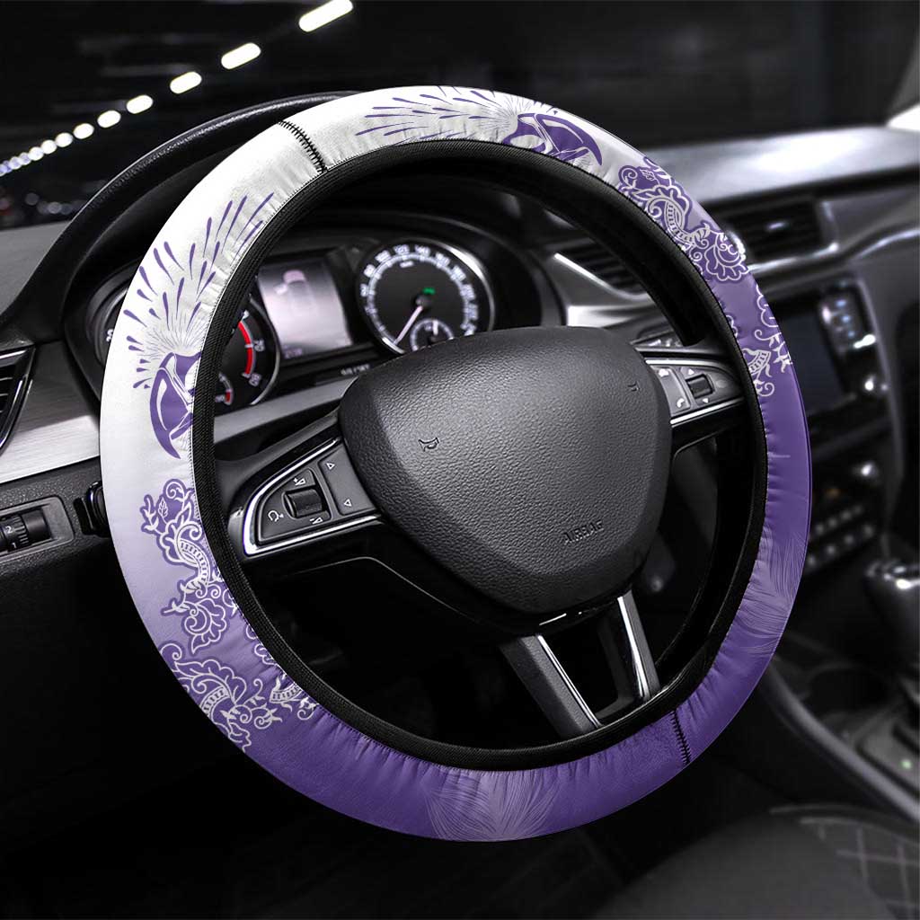 Philippines National Costume Style Steering Wheel Cover Barong Tagalog and Eagle Feather Purple Color LT03 Universal Fit Purple - Polynesian Pride