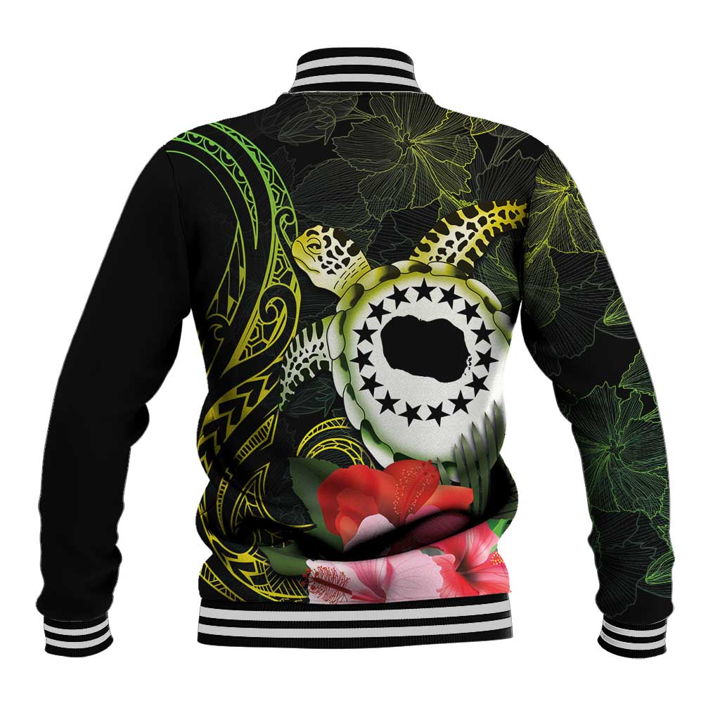 Kia Orana Cook Islands Baseball Jacket Turtle and Hibiscus Polynesian Pattern