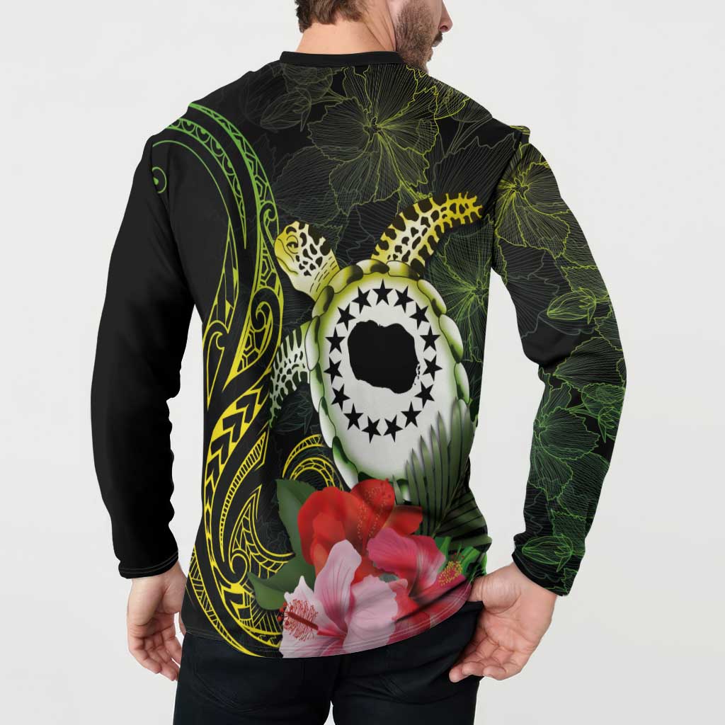 Kia Orana Cook Islands Button Sweatshirt Turtle and Hibiscus Polynesian Pattern
