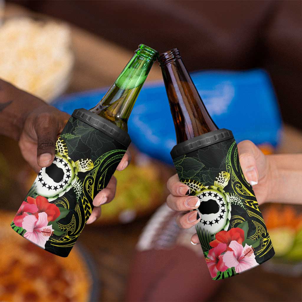 Kia Orana Cook Islands 4 in 1 Can Cooler Tumbler Turtle and Hibiscus Polynesian Pattern