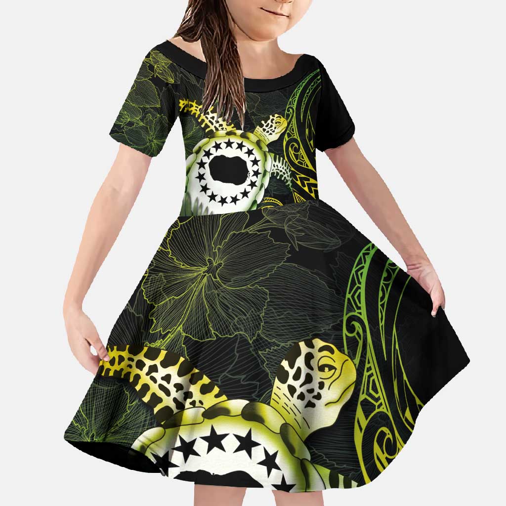 Kia Orana Cook Islands Family Matching Mermaid Dress and Hawaiian Shirt Turtle and Hibiscus Polynesian Pattern LT03 Daughter's Dress Yellow - Polynesian Pride
