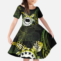 Kia Orana Cook Islands Family Matching Mermaid Dress and Hawaiian Shirt Turtle and Hibiscus Polynesian Pattern LT03 Daughter's Dress Yellow - Polynesian Pride