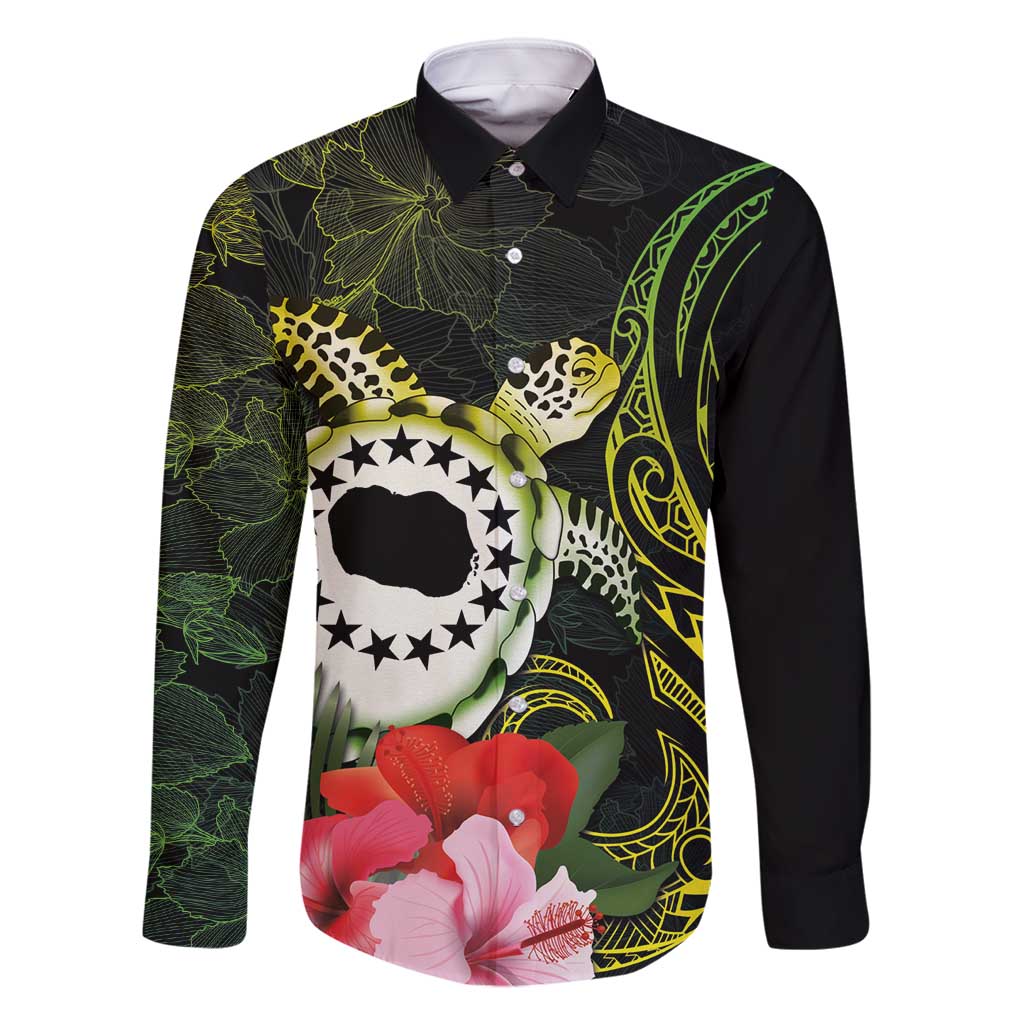 Kia Orana Cook Islands Family Matching Mermaid Dress and Hawaiian Shirt Turtle and Hibiscus Polynesian Pattern LT03 Dad's Shirt - Long Sleeve Yellow - Polynesian Pride