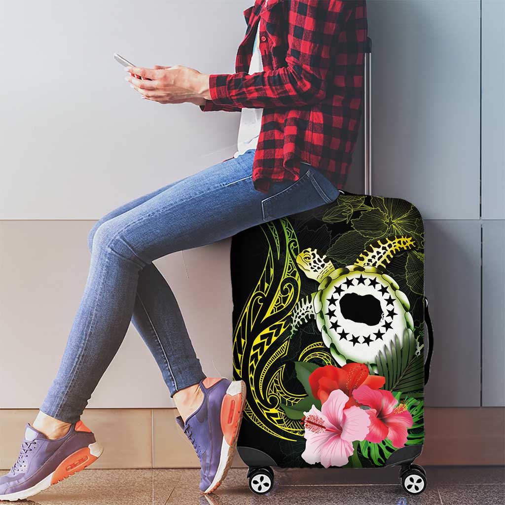 Kia Orana Cook Islands Luggage Cover Turtle and Hibiscus Polynesian Pattern