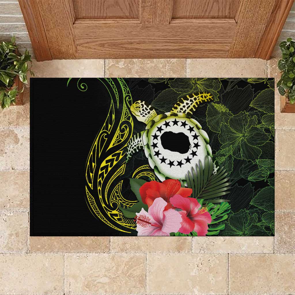 Kia Orana Cook Islands Rubber Doormat Turtle and Hibiscus Polynesian Pattern