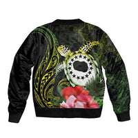 Kia Orana Cook Islands Sleeve Zip Bomber Jacket Turtle and Hibiscus Polynesian Pattern