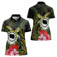 Kia Orana Cook Islands Women Polo Shirt Turtle and Hibiscus Polynesian Pattern