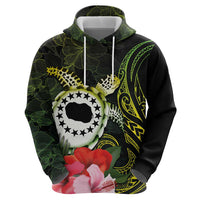 Kia Orana Cook Islands Zip Hoodie Turtle and Hibiscus Polynesian Pattern